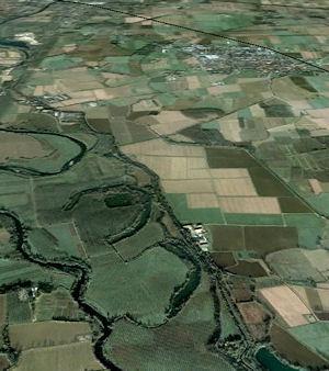 Veduta aerea del Serio con evidenti tracce degli antichi meandri